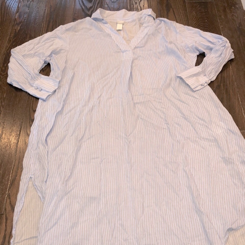 H&M light blue striped shirt dress maxi size medium